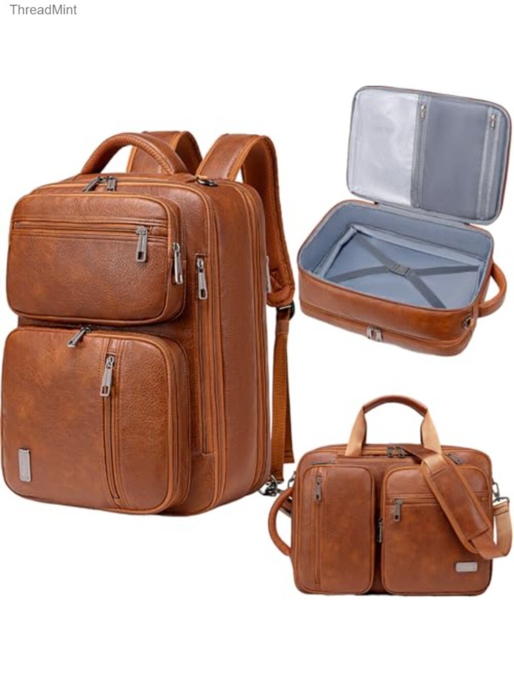3-in-1 Vegan Leather Convertible Laptop Bag Expandable Travel Backpack Briefcase